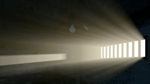 Eerie dark prison windows and high walls Stock Footage 273855916