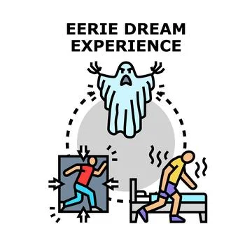 Eerie dream experience concept with ghost and distressed person Stock Illustration