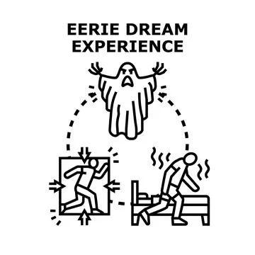 Eerie dream experience concept with ghost and distressed person Stock Illustration