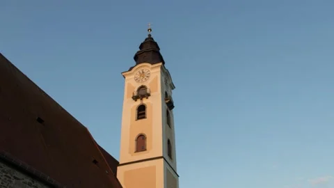 Eferding, Austria- Parish Church Hyperlapse at Sunset Stock Footage 152052848