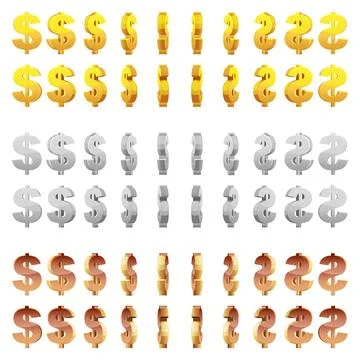 Effect 3D animation of metal spinning dollar sign Stock Illustration