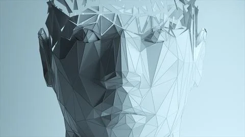 The effect of the appearance of a polygonal digital human face. Artificial in Stock Photos