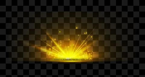 The effect of a bright golden flash of light on a transparent background with Stock Illustration