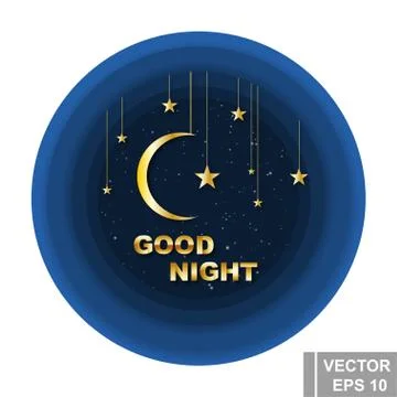The effect of the cut out paper. Good night. The moon and the stars. Print. F Stock Illustration