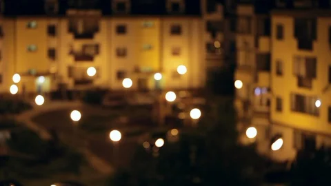 The effect of defocusing when shooting a city night landscape. Stock Footage 90555802