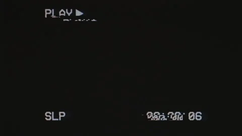 Effect of Glitch TV on black background with text 'PLAY' and timecode Video stock 267882201