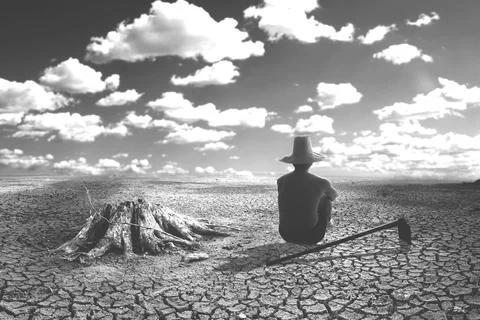 Effect of global warming The land is broken and dry, the rain does not fall i Stock Photos
