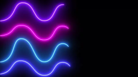 Effect Glowing Neon Wavy Lines Motion Graphic on Black Background Stock Footage 345712265