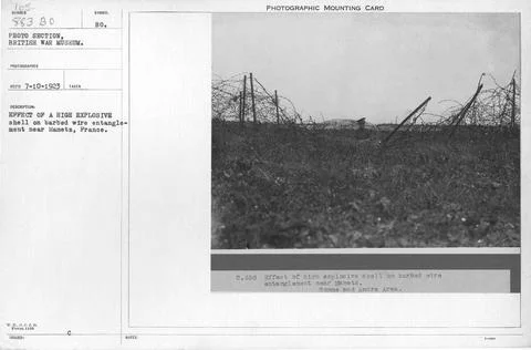 Effect of high explosive shell on barbed wire entanglement near Mametz, Fr... Stock Photos