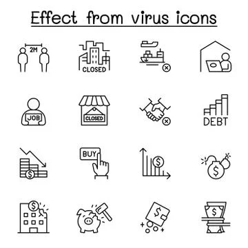 Effect from virus icon set in thin line style 스톡 일러스트