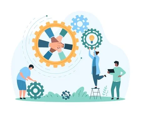 Effective and strong dedicated team, collaboration of tiny people holding light Stock Illustration
