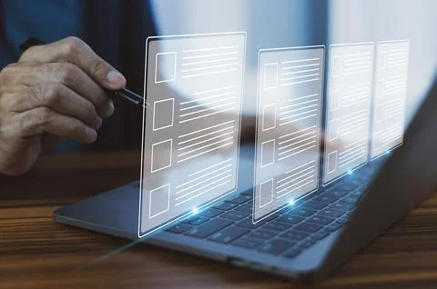 Effective businessman checklist document management ensures meticulous over.. Stock Photos