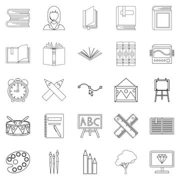Effective learning icons set, outline style Stock Illustration