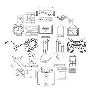 Effective learning icons set, outline style Stock Illustration