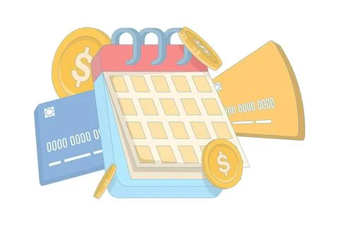 Effective payment reminder concept with calendar and money with payment card. Stock Illustration