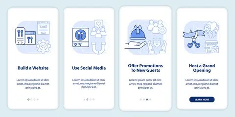 Effective restaurant advertisement light blue onboarding mobile app screen Illustrazione stock