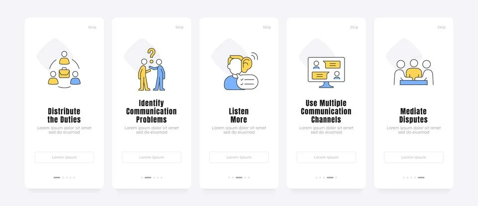 Effective team management workflow onboarding screens Stock Illustration