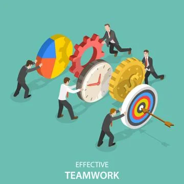 Effective teamwork flat isometric vector concept. Stock Illustration