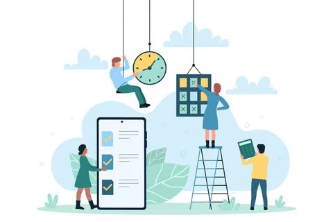 Effective time management and organization process of tiny professional business 스톡 일러스트