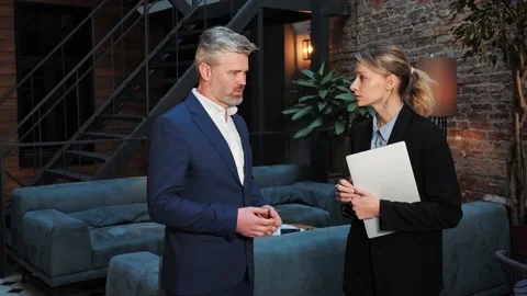 Effective top managers talking together, discuss collaborative new project. Stock Footage 232476529