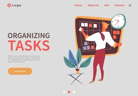 Effectively organizing tasks, man standing near board with work tasks, holding Stock Illustration