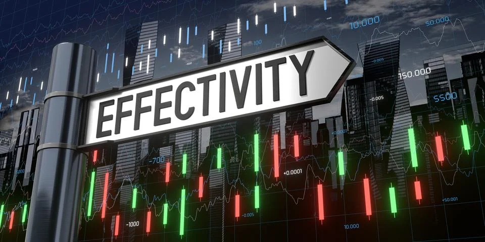 Effectivity - signpost and financial data - 3D illustration Stock Illustration