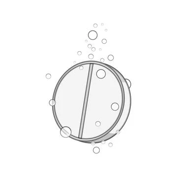 Effervescent pill dissolving in water with fizzing bubbles Ilustración de archivo