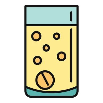 Effervescent pill dissolving in water glass bubbles Stock Illustration