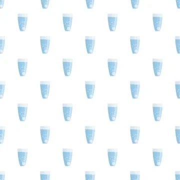 Effervescent pills dissolving in water glasses seamless pattern Stock Illustration