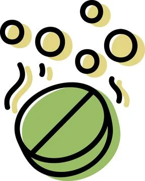 Effervescent soluble pill dissolving with bubbles Illustrazione stock