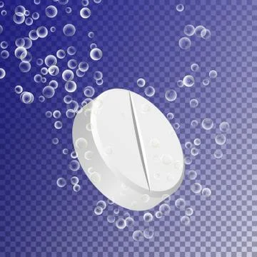 Effervescent Soluble Tablet Pill. Sparkling Water Bubbles Trails. Vitamin C Or 库存插图