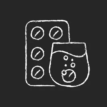 Effervescent tablet for cold relief chalk white icon on dark background Stock Illustration