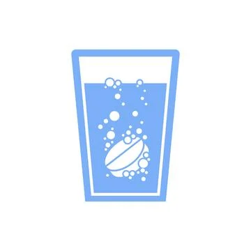 The effervescent tablet dissolves in the glass. Soluble medicine. Vector Stock Illustration