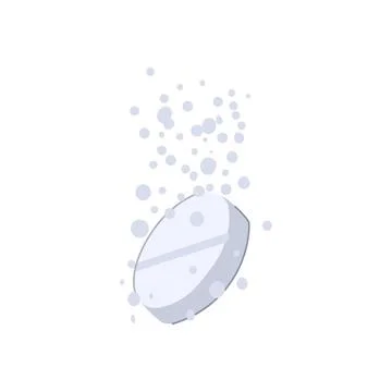 Effervescent tablet dissolving in liquid with bubbles Stock Illustration