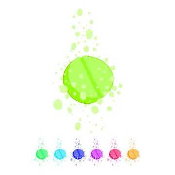 Effervescent tablet dissolving in liquid creating active bubbles graphic Stockillustratie