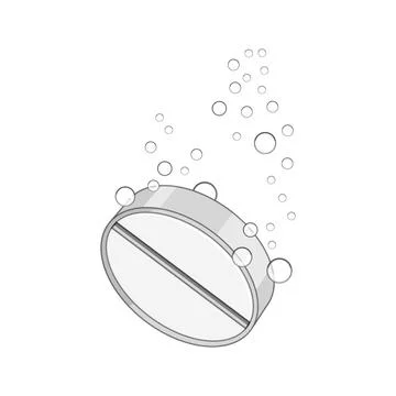Effervescent tablet dissolving in water, releasing bubbles Stock Illustration