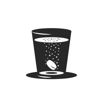 Effervescent tablet or carbon tablet in a glass of water with the release o.. Stock Illustration