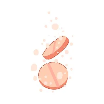 Effervescent tablets dissolving in water with bubbles around Ilustración de archivo