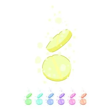 Effervescent tablets dissolving in water with bubbles around graphic Ilustración de archivo