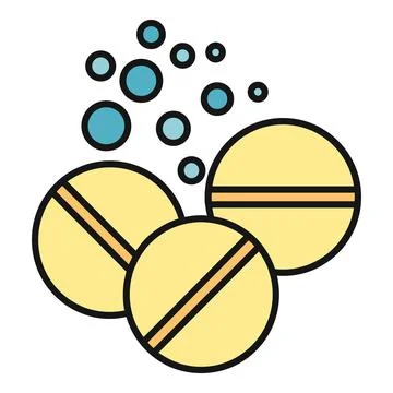 Effervescent tablets dissolving in water with bubbles icon Ilustración de archivo