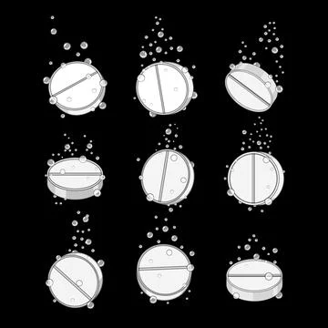 Effervescent tablets dissolving in water creating bubbles Stock Illustration