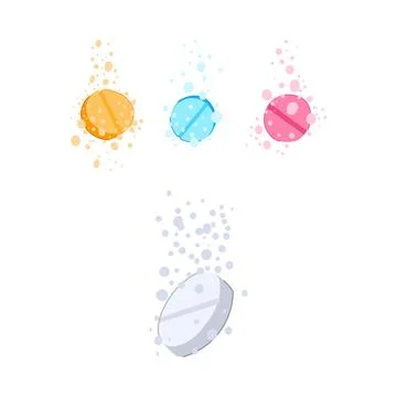 Effervescent tablets dissolving in water creating bubbles Ilustración de archivo