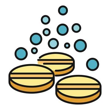 Effervescent tablets dissolving in water forming bubbles Ilustración de archivo