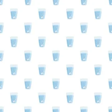 Effervescent tablets dissolving in water glass seamless pattern Stock Illustration