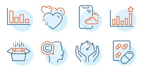 Efficacy, Smartphone cloud and Capsule pill icons set. Histogram, Writer and Stock Illustration