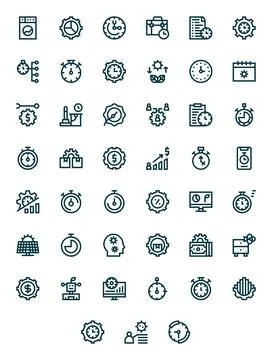 Efficiency 64x64 Vector Icon Pack with 45 Bold Line Editable Elements Stock Illustration