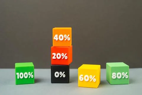 Efficiency and progress shown as blocks with percentages, gradual growth towa Stock Photos