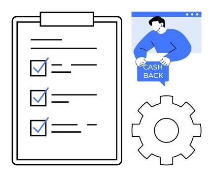 Efficiency and Rewards System Concept Featuring Checklist and Cash Back Stockillustratie