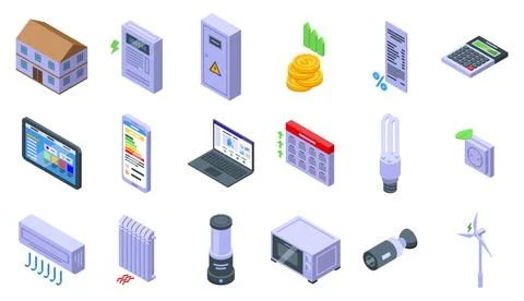 Efficiency calculation icons set isometric vector. Business finance Illustrazione stock