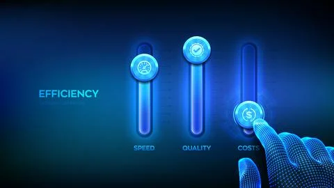 Efficiency concept. Business process control panel for quality, speed and cos Stock Illustration